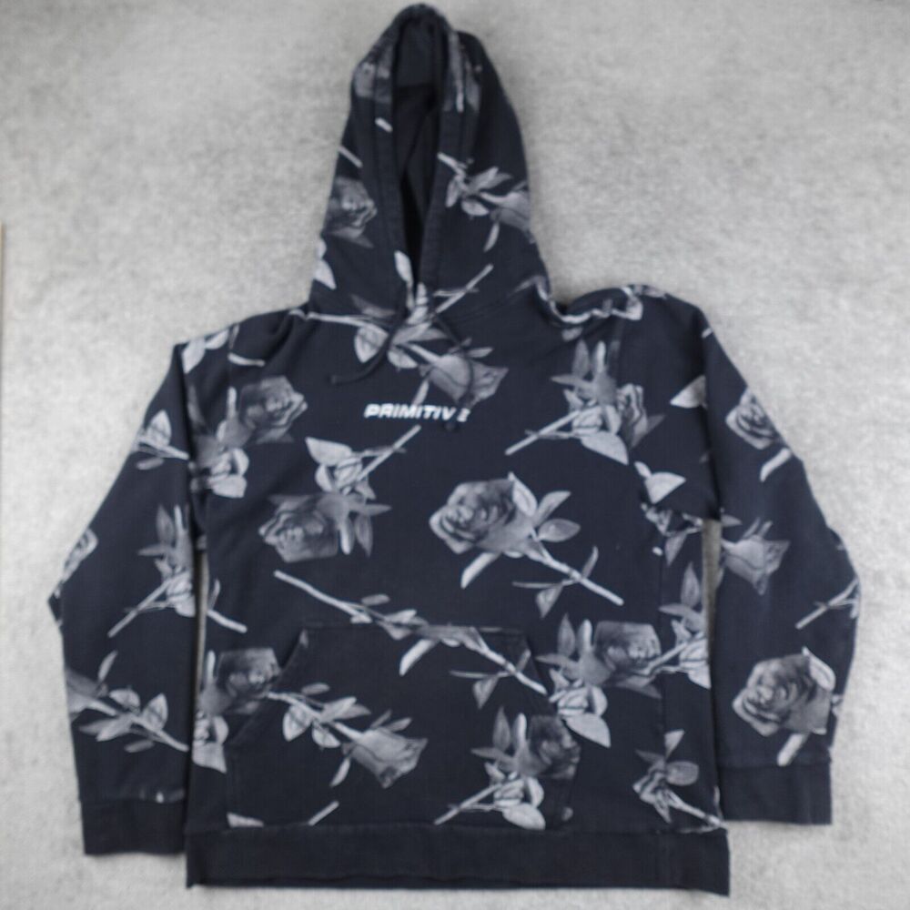 Primitive Sweatshirt Men's L Black Floral Rose Skateboarding Hoodie Heavyweight